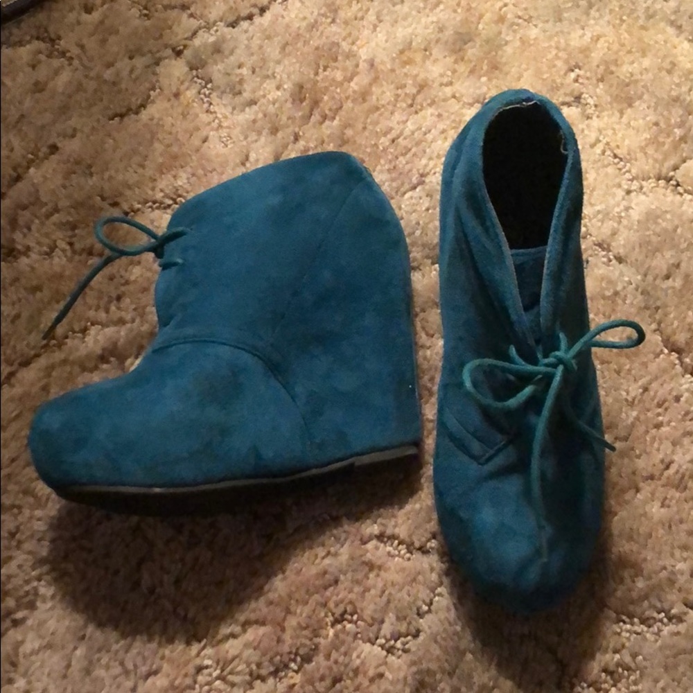 Teal Wedge heels, slightly worn